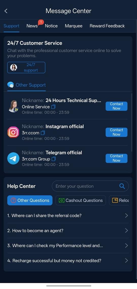 3RR app message centre with 24/7 customer service, official channels and help centre questions